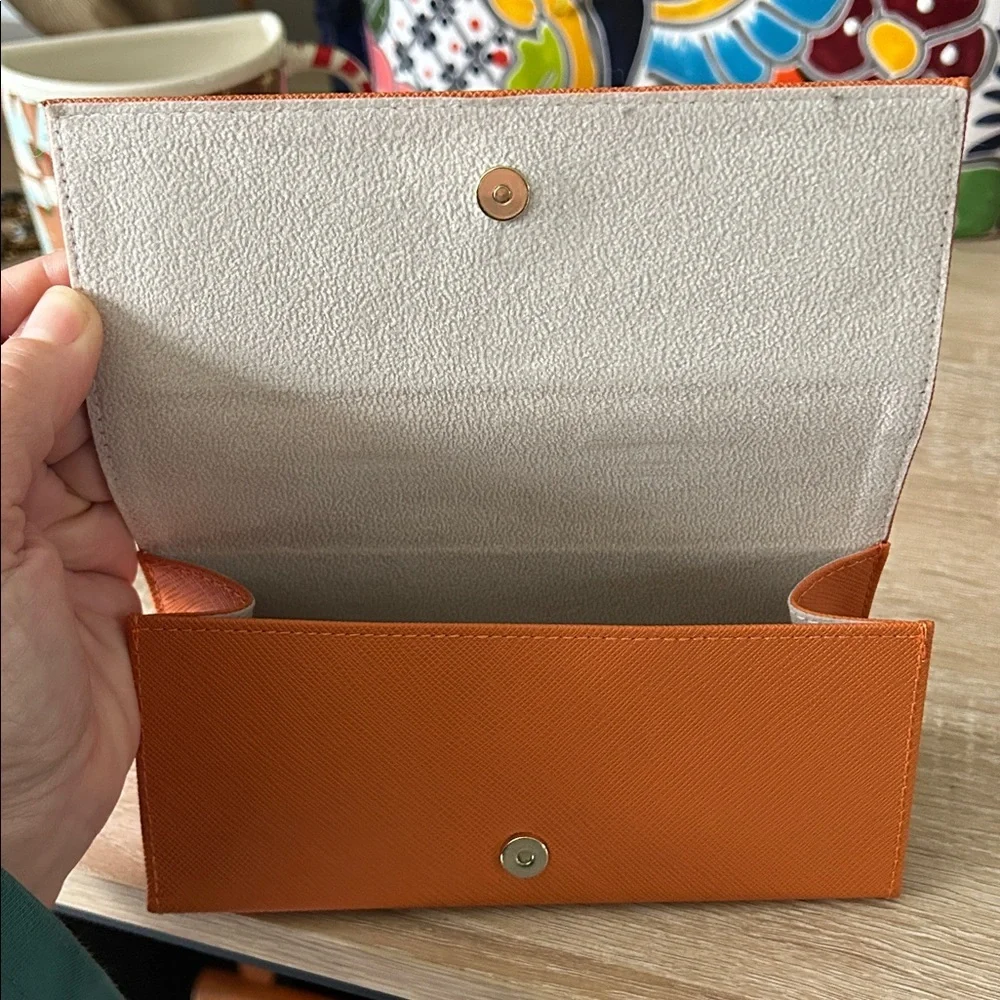 Tory Burch Saffiano Orange Leather Eyeglasses Sunglasses Case